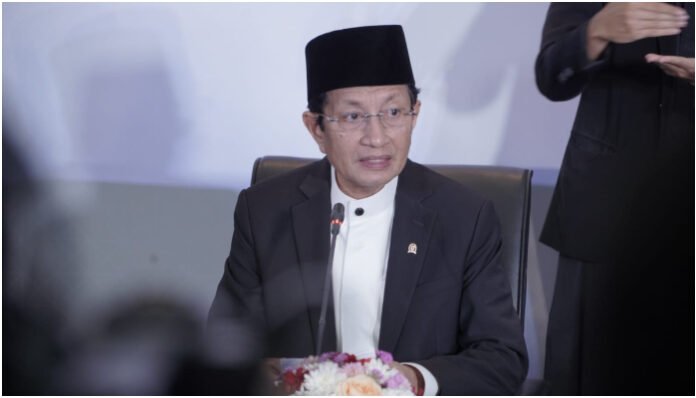 Menteri Agama Nasaruddin Umar saat konferensi pers yang digelar usai Sidang Isbat penetapan 1 Syawal 1446 H, di Kantor Kemenag, Jakarta, Sabtu 29 Maret 2025. (Doc. Kemenag)