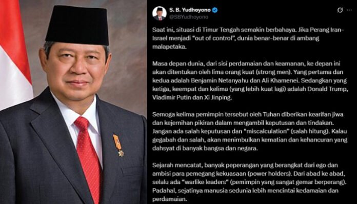Susilo Bambang Yudhoyono (SBY), menyoroti dinamika global yang kian memanas, terutama mengenai konflik antara Iran dan Israel.