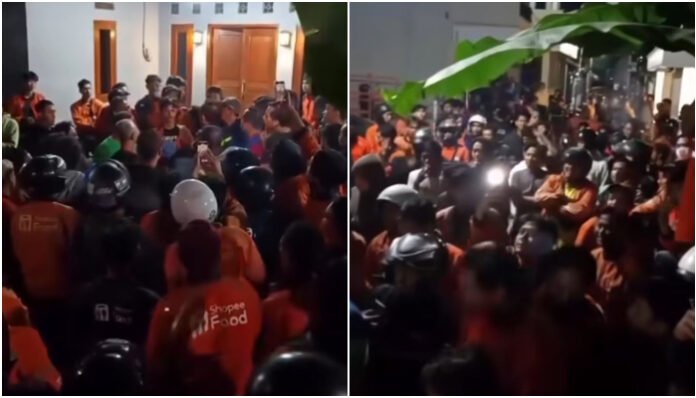 Ratusan Ojol seragam oranye geruduk rumah customer. (Foto: Instagram/ @jogjalagii_)