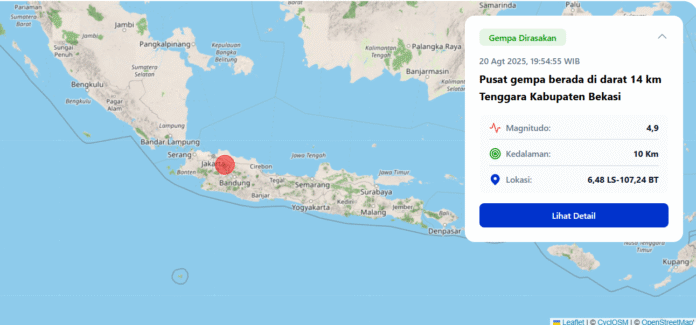 Gempa Magnitudo 4,9 di Bekasi, Efek Getaran Terasa Hingga Bandung