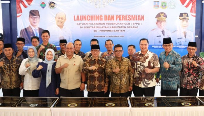 Gubernur Banten Andra Soni bersama Menteri Desa Yandri Susanto, Kepala BPN Dadan Hindayana, serta Forkopimda Banten meresmikan Satuan Pelayanan Pemenuhan Gizi (SPPG) di Kabupaten Serang, Jumat 22 Agustus 2025.