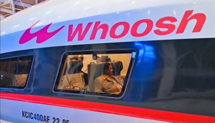 Presiden Prabowo Subianto saat berada di dalam kereta cepat Whoosh.