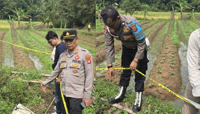 Tempat Kejadian Perkara (TKP) pria yang ditemukan tewas di area persawahan Kampung Cipeundeuy, Desa Sukajaya, Kecamatan Koroncong, Kabupaten Pandeglang (Bantentv.com/ Nano)