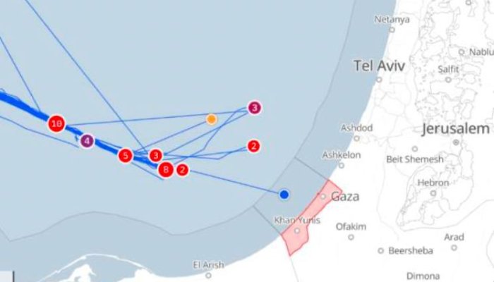 Titik keberadaan kapal-kapal GSF yang diserang Israel. (Foto: GSF)