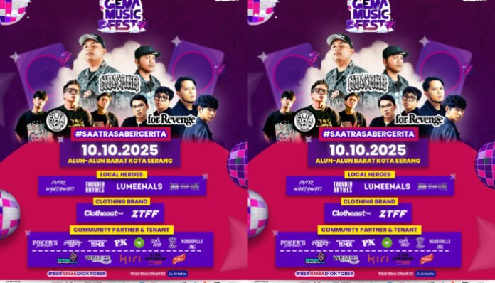 Poster konser NDX, Stand Here Alone dan For Revenge di Gema Music Fest Kota Serang (Foto : Instagram @gemamusicfest)