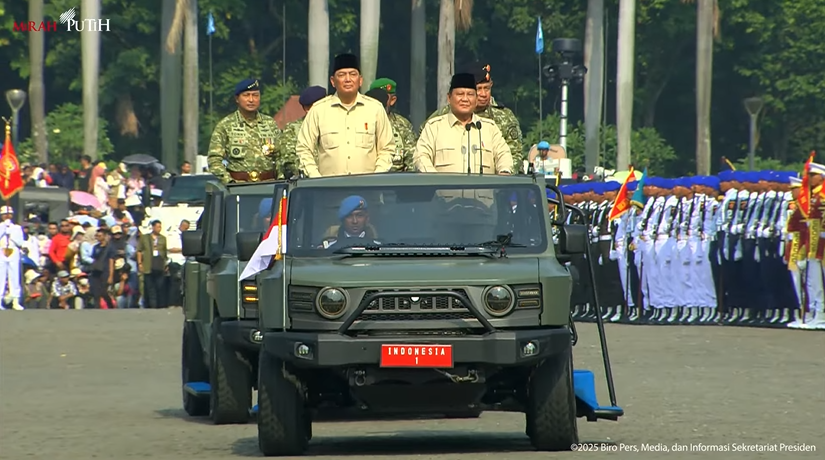 Prabowo saat menghadiri peringatan HUT Ke-80 TNI yang digelar di Lapangan Monumen Nasional (Monas), Jakarta Pusat, pada Minggu, 5 Oktober 2025 (YouTube/ Sekretarian Presiden)