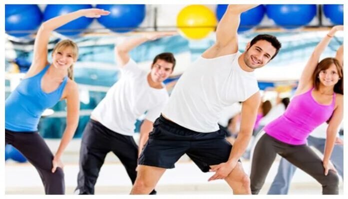 Ilustrasi ekumpulan orang sedang stretching