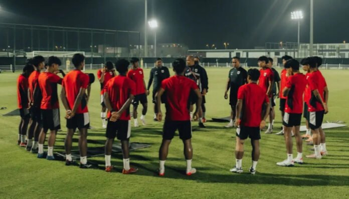 Timnas Indonesia U-17 usai menjalani sesi latihan.