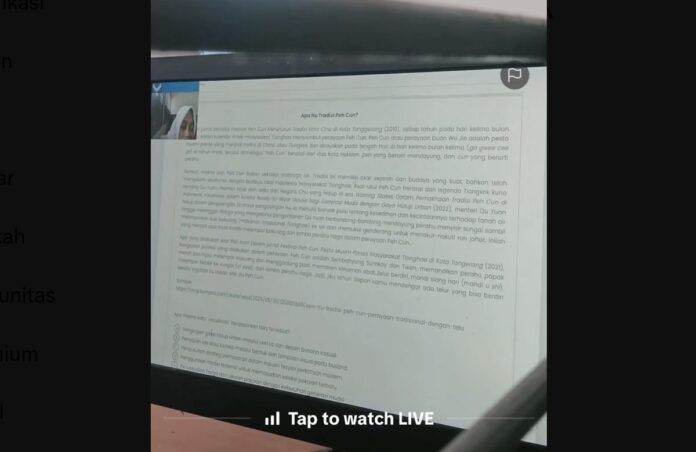 Tangkapan layar siswa tengah melakukan siaran langsung ketika TKA berlangsung (X)
