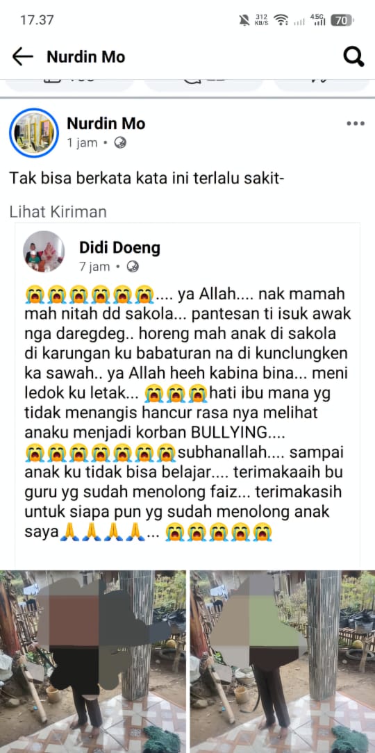 Tangkapan layar unggahan orang tua terduga korban bullying 