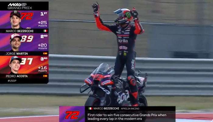 Dominasi Bezzecchi di MotoGP Amerika 2026, Aprilia Raih Tiga Kemenangan Beruntun