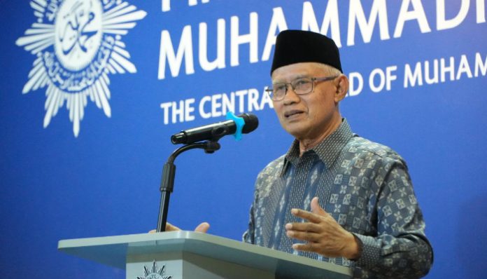 Ketua Umum PP Muhammadiyah Haedar Nashir saat menyampaikan penetapan Idulfitri 1 Syawal 1447 H