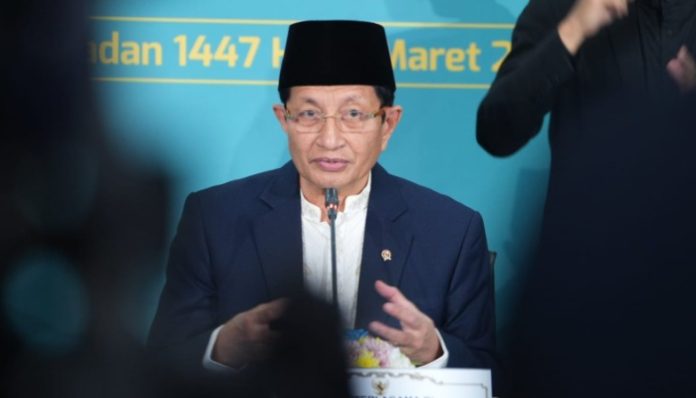 Menag Nasaruddin Umar saat mengumumkan hasil sidang isbat Idulfitri 1447 Hijriah