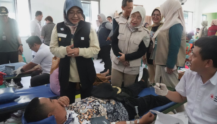 Bupati Dewi Setiani saat meninjau kegiatan baksos