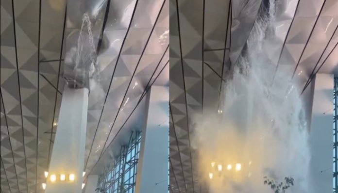 Atap Terminal 3 Bandara Soetta Jebol Saat Hujan Deras pada Senin, 6 April 2026 (Foto: Threads/ r.grnda_)