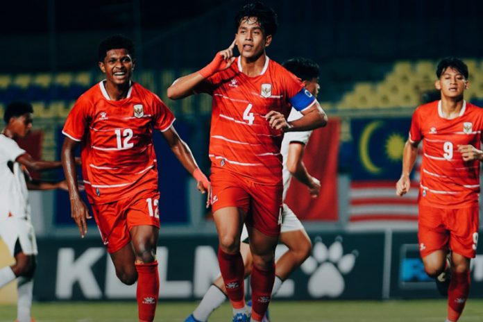 Pemain Timnas Indonesia U-17 merayakan gol ke gawang Timor Leste pada laga ASEAN U-17 Championship 2026