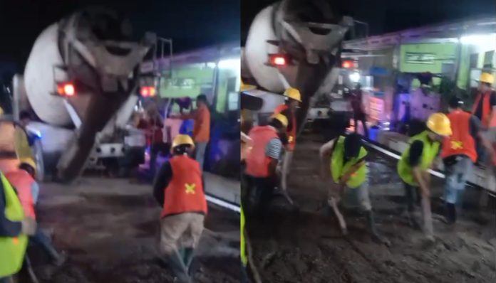 Pengerjaan betonisasi jalan Lingkungan Rancapalupuh, Kelurahan Drangong, Kecamatan Taktakan, Kota Serang