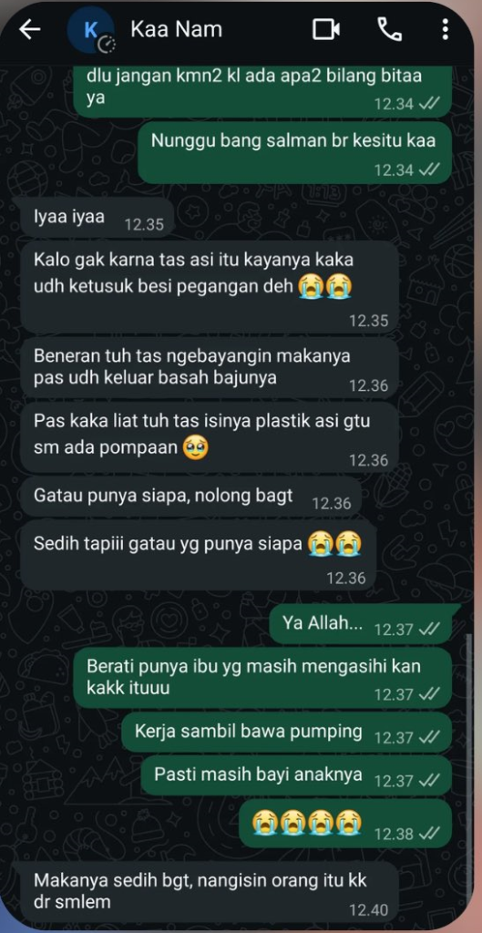 Screenshoot chat keluarga dengan korban selamat dari insiden kecelakaan kereta di Bekasi (Foto : Threads/tsabitahsnah)