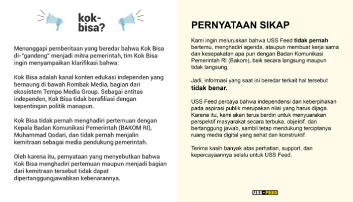Pernyataan sikap dari sejumlah homeless media (Foto: Instagram/ ussfeed dan kokbisa)