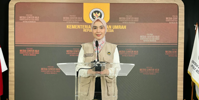 Juru Bicara Kemenhaj, Maria Assegaff, menyampaikan perkembangan operasional dan layanan jemaah haji 2026