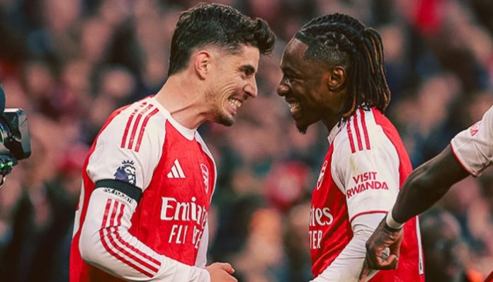Kai Havertz merayakan gol yang membawa Arsenal unggul 1-0 atas PSG pada babak pertama final Liga Champions