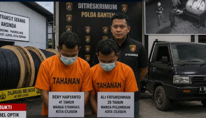 Petugas Ditreskrimum Polda Banten mengamankan pelaku pencurian kabel optik di Kota Serang