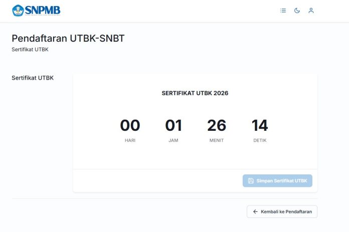 Tangkapan layar laman unduhan sertifikat UTBK 2026 (Foto: Portal SNPMB)