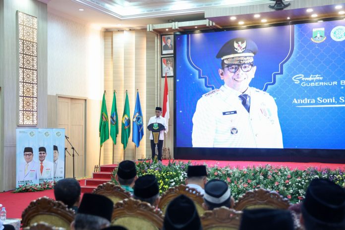 Andra saat menghadiri pelantikan DPW BKPRMI Provinsi Banten masa bakti 2026-2031 di Pendopo Gubernur Banten, KP3B, Curug, Kota Serang, Rabu 13 Mei 2026 (Foto: Bantentv.com/ Hendra)