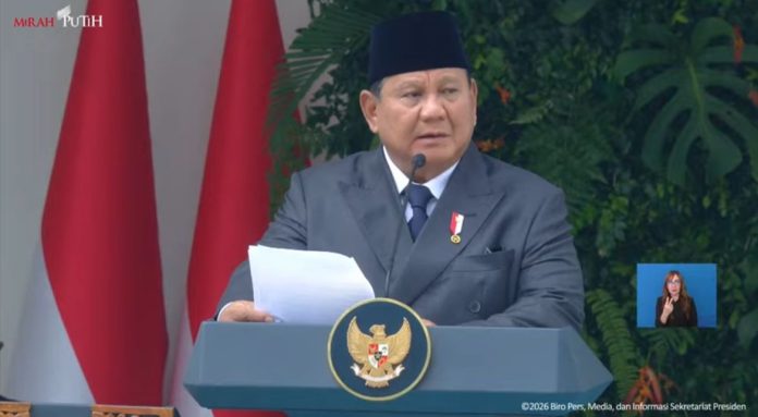 Pidato Presiden Prabowo Subianto saat Upacara Peringatan Hari Lahir Pancasila tahun 2026 (Foto: Tangkapan layar YouTube Sekretariat Presiden)