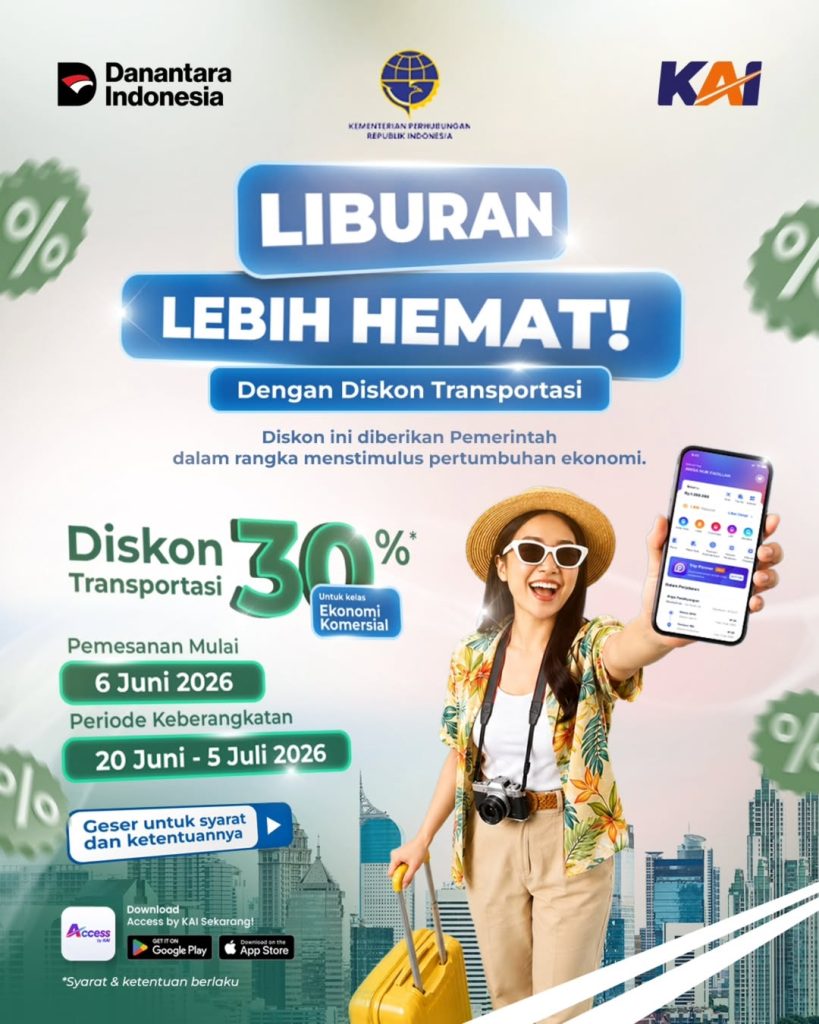 Poster liburan leih hemat diskon 30 persen KAI